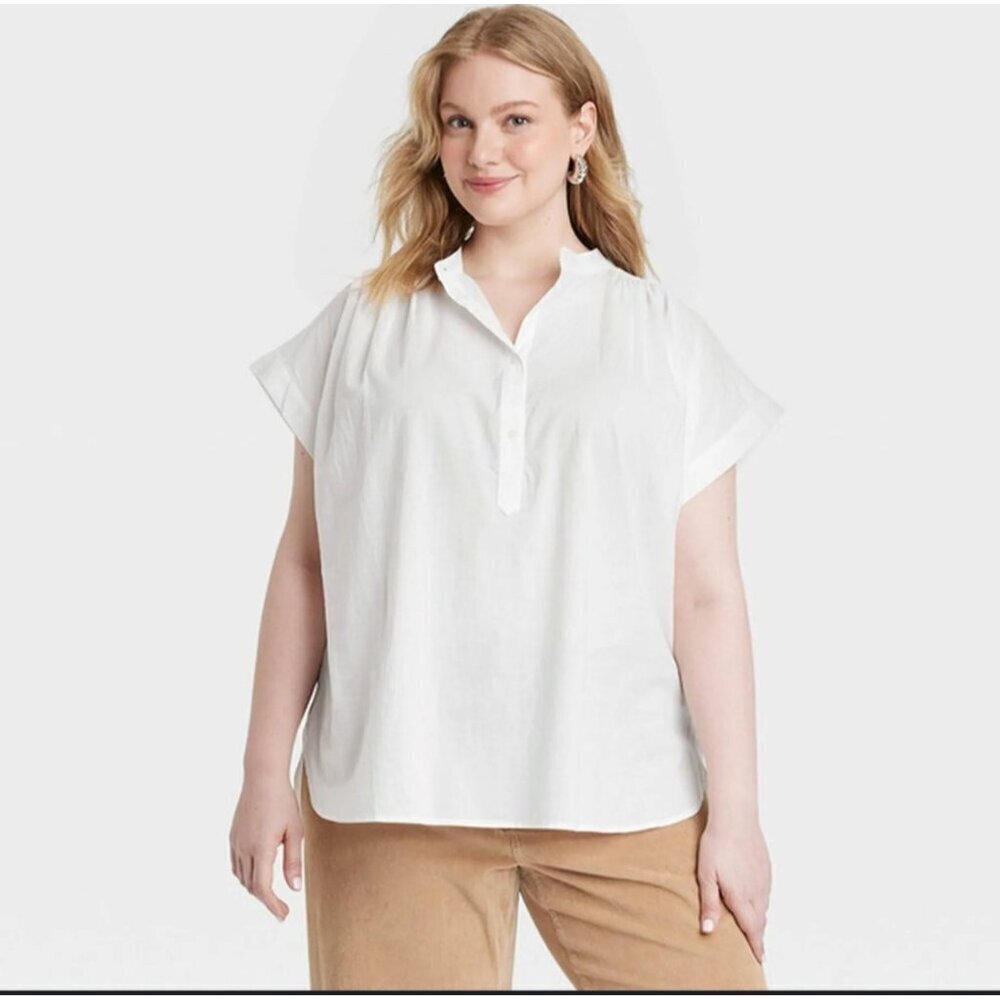 Universal Thread Popover short Sleeve light weight Blouse size L NWT - Picture 2 of 3